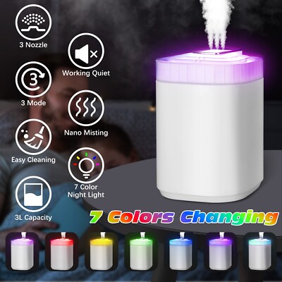 3000ML Ultrasonic Humidifier 7 Colours Oil Diffuser Cool Mist Air Humidifier USA