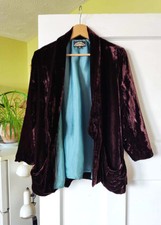 Nancy Mac Stunning Rare Silk Velvet Jacket. Brown, Sea Blue Lining. Excellent. M