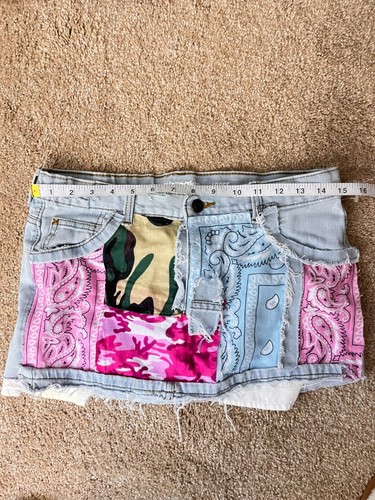 Girls Size 14 Wrangler Patchwork Denim Skirt Summer Retro - Picture 5 of 6