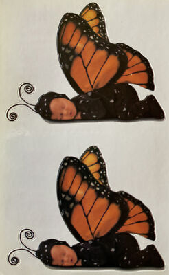 MONARCH BUTTERFLY BABY Sticker(2pc)Anne Geddes Kid in Costume Flying Bug Insect