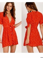 Faithfull the Brand Birgit Tie Sleeve Mini Dress Size Medium 6 Red Floral