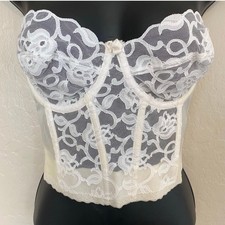 VTG Valmont Union Made Bustier Size 34C White Cream Lace Corset Bra Lingerie
