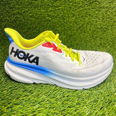Hoka One One Clifton 9 Mens Size 10 White Yellow Athletic Running Shoes Sneakers