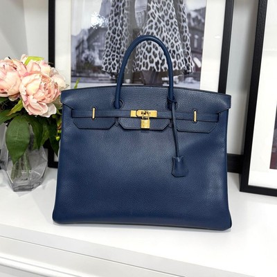 Hermes Birkin 40 Ardennes Blue Leather Bag Used