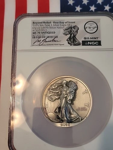 2025 5oz Silver Eagle Beyond High Relief NGC MS70 Michael Gaudioso #1357 of 2025