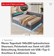 Merax Tagesbett 140x200 hydraulischem Stauraum, Polsterbett aus Samt mit...