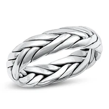 Unique Braided Wedding Ring .925 High Polished Sterling Silver Band Sizes 6-12