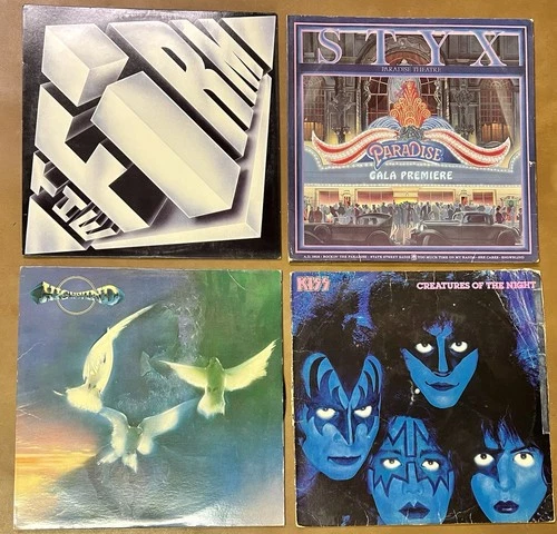 4 VINTAGE 1970's ROCK VINYL RECORD ALBUM LOT KISS THE FIRM STYX HIGHWIND