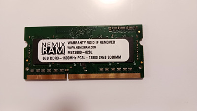 Nemix Ram 8gb ddr3 - 1600mhz pc3l 12800 2rx8 Sodimm. For Macs.