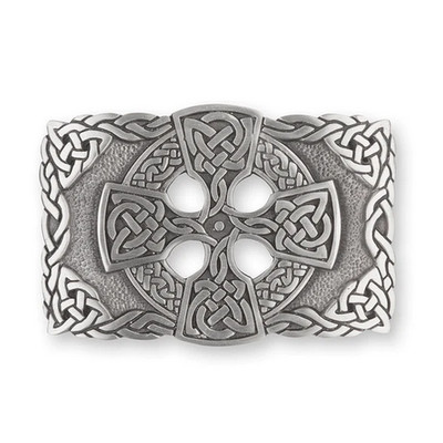 Celtic Cross And Knotwork Circle Matt Pewter Kilt Belt Buckle 