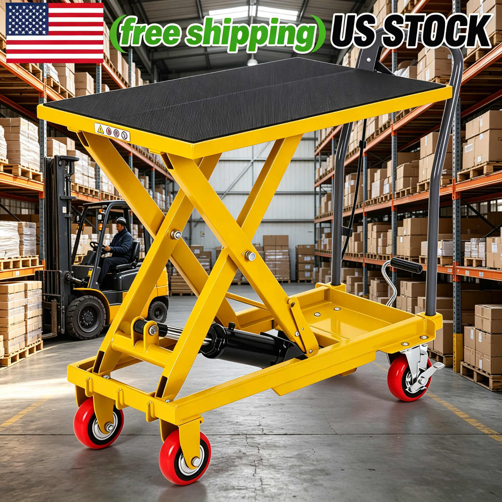 Hydraulic Lift Table Cart 500LBS Capacity Scissor Lift Up to 28.5 in yellow Load