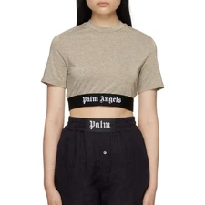 Palm Angels Classic Logo Tape Crop Tee Gold Women’s Size S