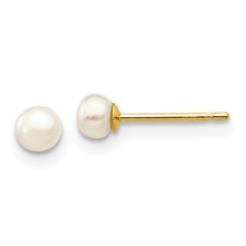 14k Yellow Gold 3-4mm White Button Freshwater Cultured Pearl Stud Earrings 0.1gm