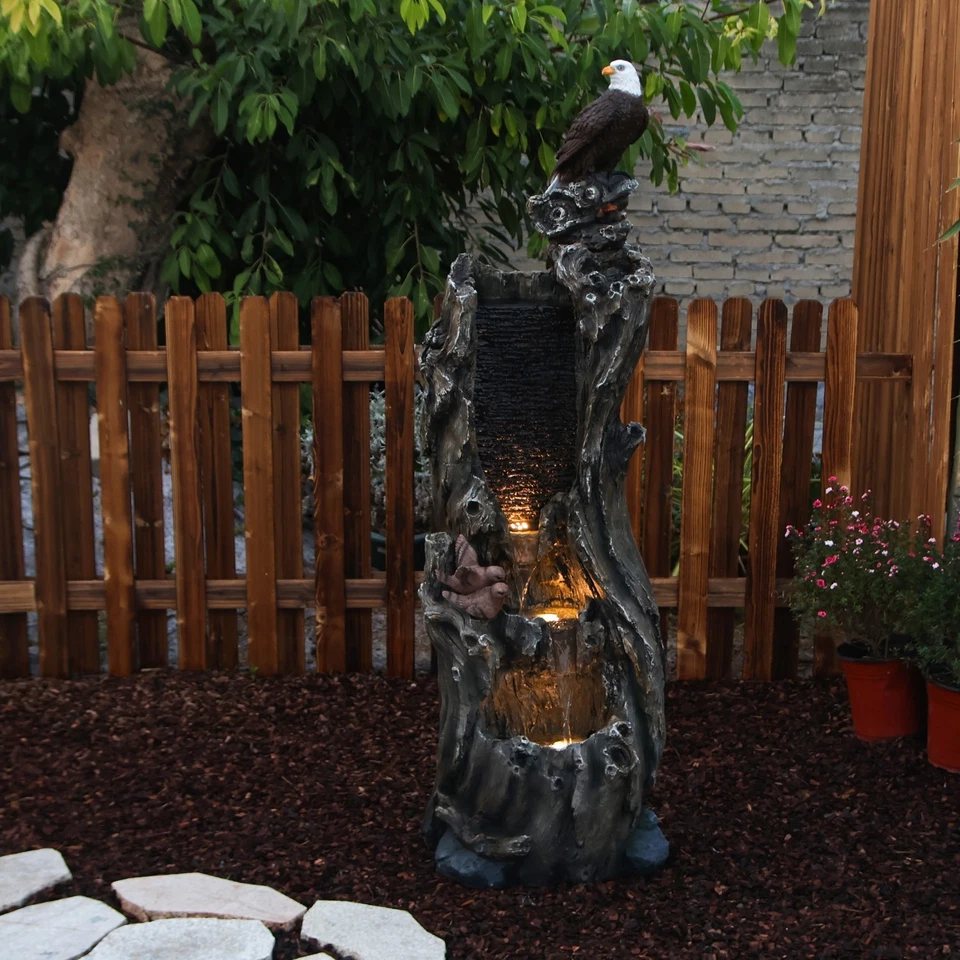 Rainforest Tree Trunk Fountain with Bald Eagle – 50.79" 3-Tier Feature - Image 3 of 4