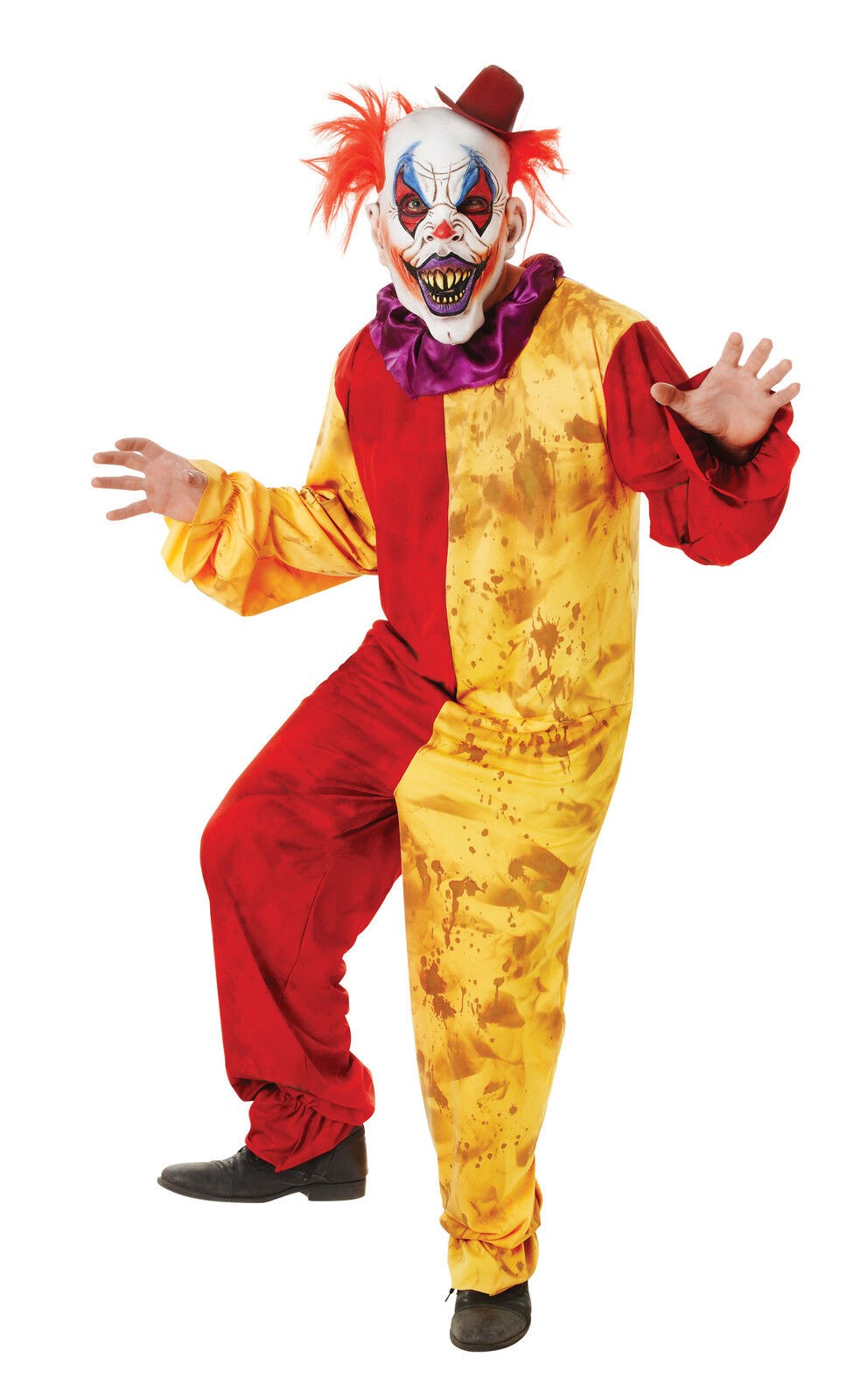 Red & Yellow Horror Clown Fancy Dress Outfit Costume & Mask Size M-L