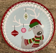 Jingles & Joy Christmas Reindeer Ornaments MELAMINE Dinner Plates Set 8
