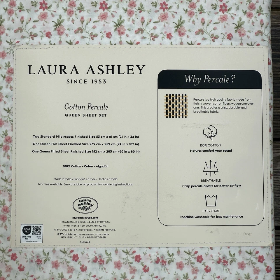 Conjunto de lençóis queen Laura Ashley Evie vermelho carmesim floral verde 4 peças casa de campo fazenda - Imagem 4 de 4