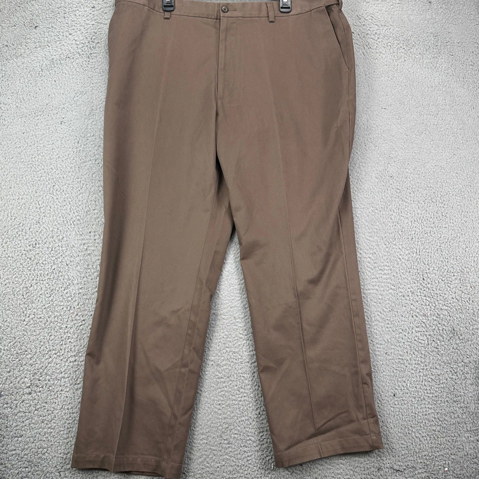 David Taylor Pants Khaki Men 42X30 Brown Flat Front Classic Fit Chino Casual NEW - Image 3 of 4