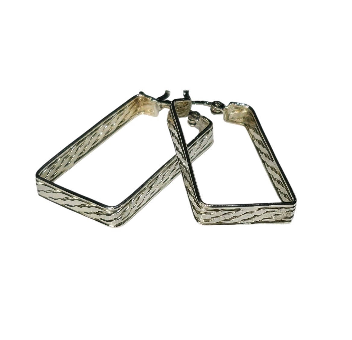 Sterling Silver Rectangular Hoop Earrings 925 Tex… - image 2