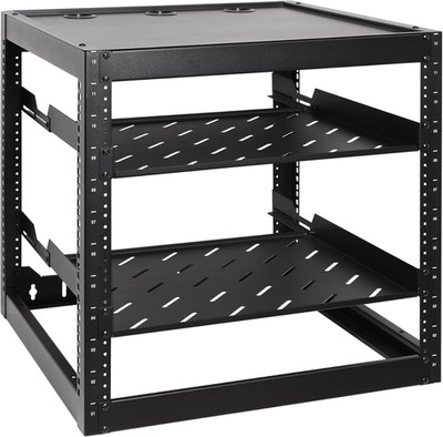 12U Open Frame Network Rack with Vented Shelves, Wall Mount/Floor Stand