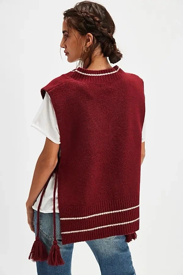 NEW Free People All Star Stripe Poncho One Size Burgandy Stripes