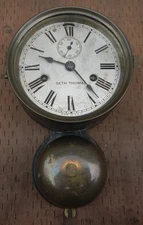 Antique WW1 Seth Thomas Marine Brass Bottom Bell Wall Ship Clock w/Key
