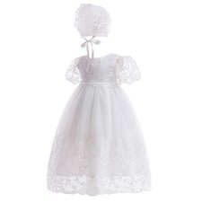 Baby Girls Baptism Dress Christening Lace Floral Embroidered Gown Outfit for ...