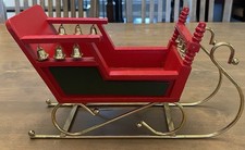 Vintage Style Wooden Christmas Sleigh Decor Red Gold Bells Holiday Disp
