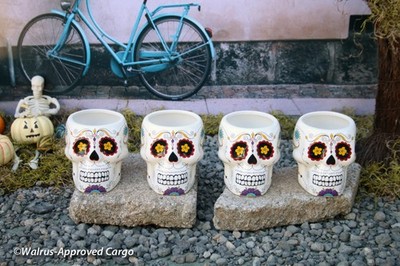 WILLIAMS-SONOMA DAY OF THE DEAD FIGURAL MUGS (4) -NIB- A TOAST TO THE CALAVERAS!