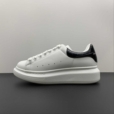 Alexander McQueen White with Black Croc-Embossed Heel Unisex Casual Shoes