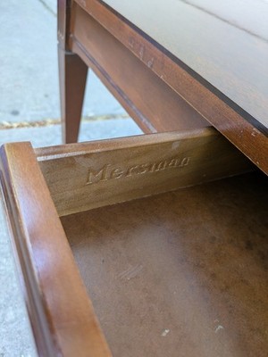 Vintage Mersman Rolling Coffee Table Drawer Mahogany Formica Mid