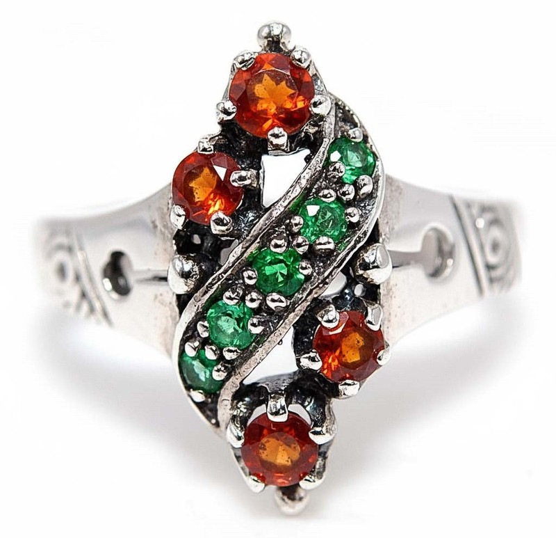  Fire Garnet 925 Sterling Silver Filigree Ring Sz 8 PC9-1
