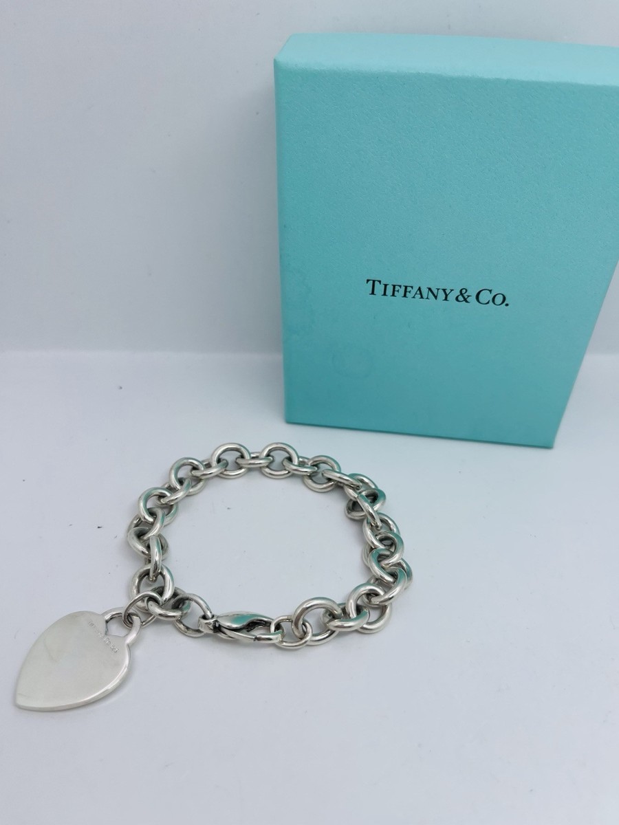 TIFFANY & CO. Heart Tag Charm Bracelet in 925 Sterling Silver 7.5