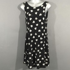 Vintage Cle Paris Dress Womens Large Black Floral Tank A-Line Stretchy Made USA