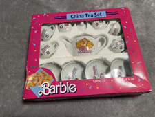 Vintage Barbie 12 Pc China Tea Set w/ Teapot Cups Saucers Original Box 1990s