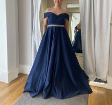 prom dress, navy blue satin ballgown, only worn once size 10, custom made