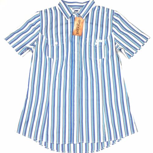 RM Williams Women's Berrook Shirt Short Sleeve Blue White Stripe Size 10 New  - Picture 1 of 5