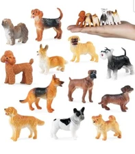 Mini Dog Figurines Toy Animal Playset Plastic Puppy Figures For Kids 12 Pcs