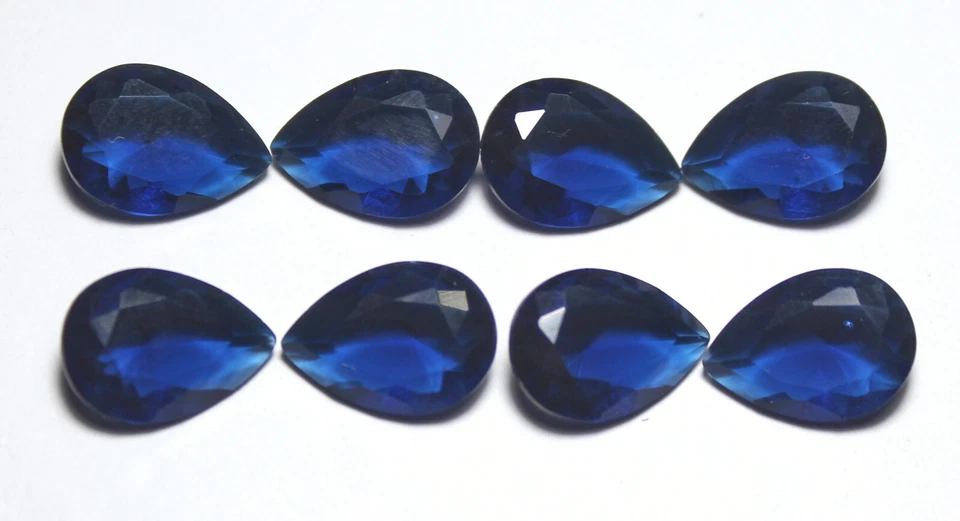 10 PCS Lab Created Blue Sapphire Healing Crystal Faceted Pear Energy and Clarity - Image 2 of 4