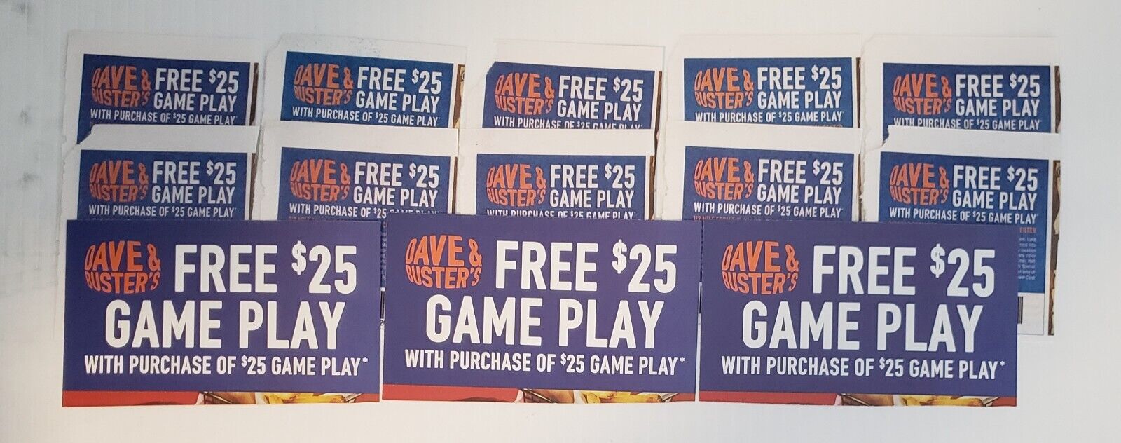 10 DAVE AND BUSTERS $25 OFF GAME PLAY VOUCHERS EXPIRES 8/31/2023 100% feedbck