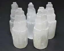 4" Tall  Selenite Skyscraper Crystal Tower: 5 Piece Wholesale Bulk Lot