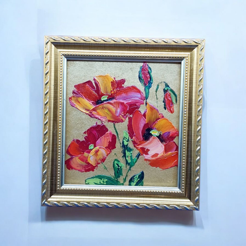 Papaveri 3 dipinti originali fiori selvatici regalo arte semi-astratta fatta a mano arte da parete - Foto 2 di 11