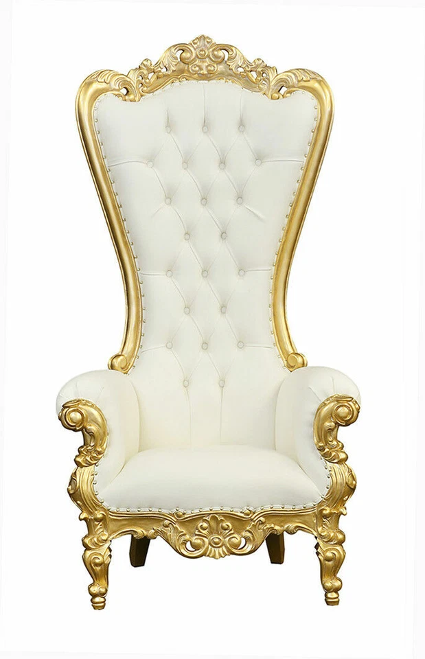 Handmade Throne Chair Lazarus Wedding Chair Leaf and Faux Leather - Gold and White (LXv103 GW)