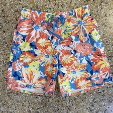Mens Floral Swim Trunks Size Medium EUC Blue Coral White Yellow