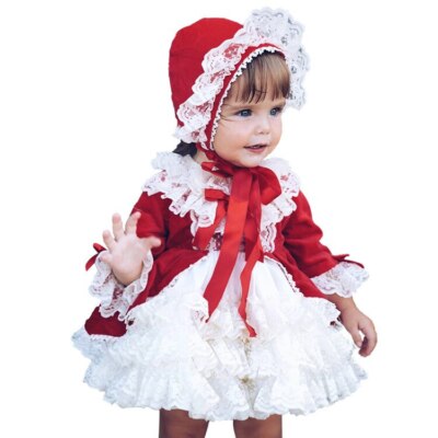 4pcs/set Red Velvet Autumn Winter Girl Vintage Spanish Dress Princess Dress  | eBay