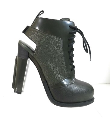New Alexander Wang Dakota Women Green Pebbled Leather Lace Up Booties Size 37