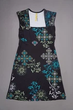 Lole Square Neck Empire Waist Dress Womens Small Black Blue Sleeveless Stretch