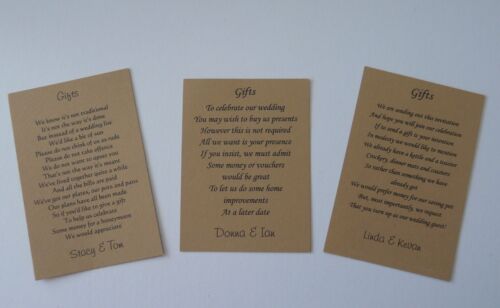 Poema de boda tarjetas de regalo pidiendo dinero/cheques 3 opciones tarjeta Kraft  - Imagen 1 de 1