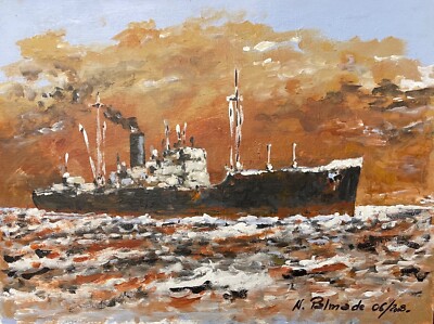 Handels Schiff Auf See C 1920 Acryl 2008 Boot Ozean Marine Handels