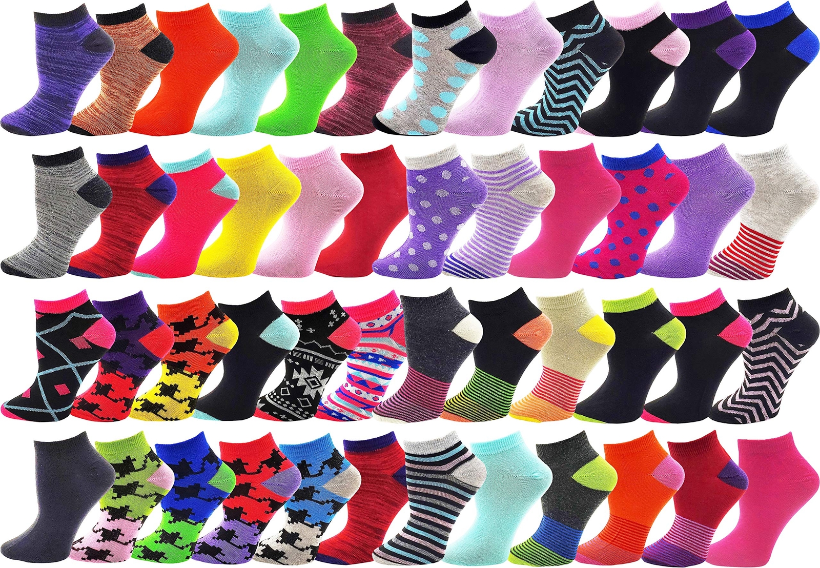 48 Pairs Womens Low Cut Ankle Socks, Comfortable Lightweight Breathable Athle...